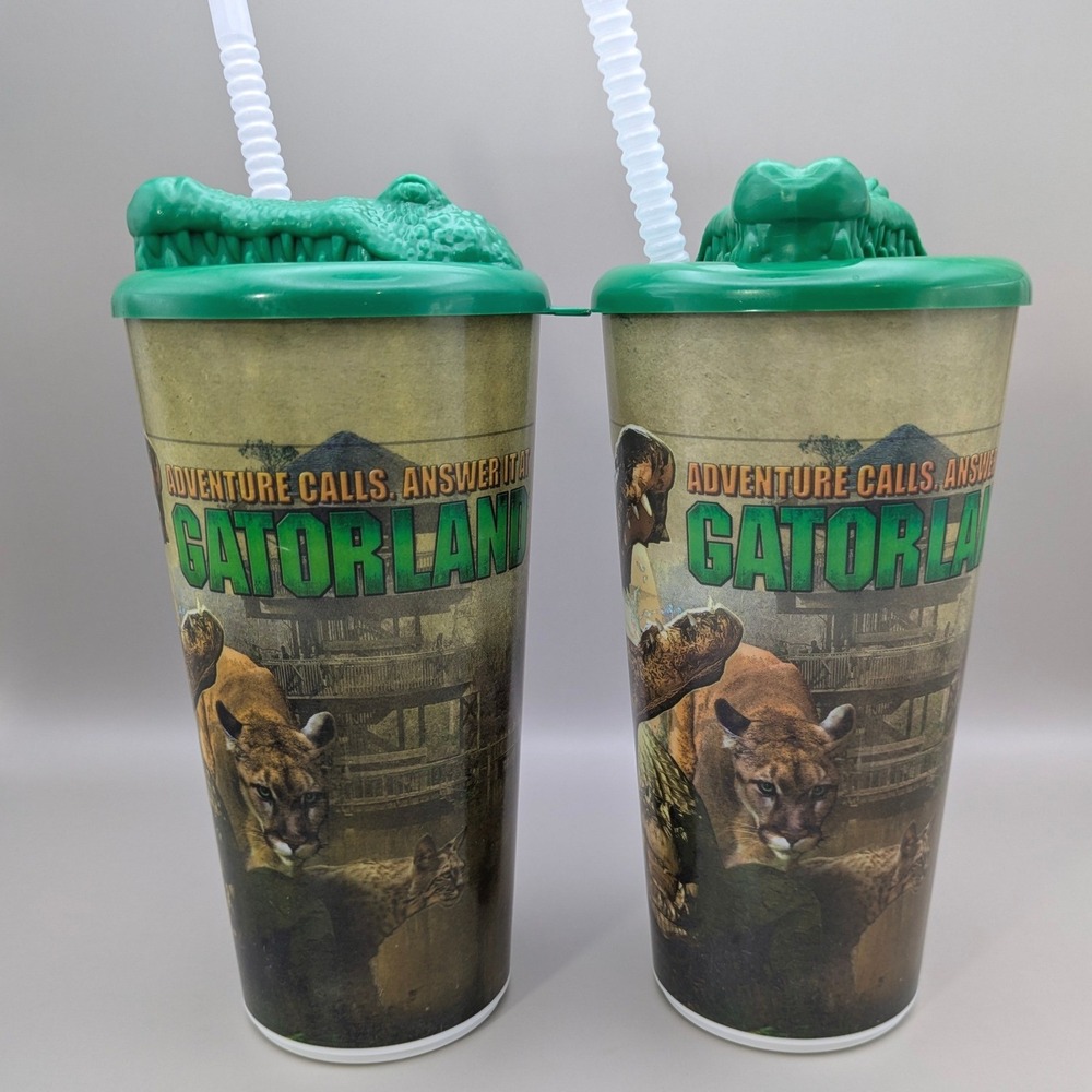 Gatorland Florida 32oz Cup Tumbler With Alligator Lid and Straw -‎ Set of 2